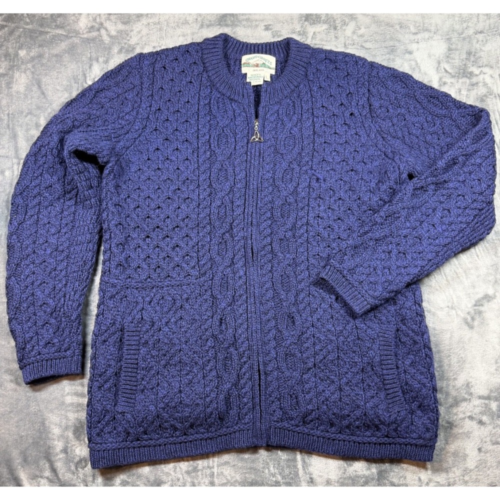Aran Crafts Ireland Merino Wool Cable Knit Cardigan L